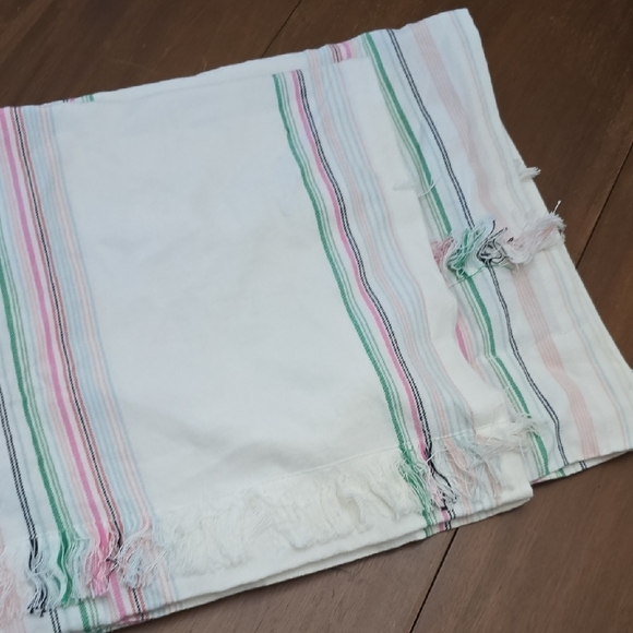 ANTHROPOLOGIE Striped White Fringe Window Panel single 50 X 63" - Picture 1 of 4